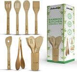 Wooden Spoons dubaboo for Cooking 6-Piece Bamboo Utensil Set Apartment Essentials Wood Spatula Spoon Nonstick Kitchen Utensil Set Premium Quality Housewarming Gifts Wooden Utensils for Everyday Use