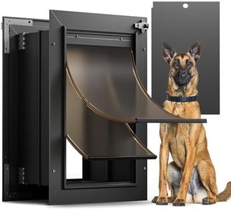 Dog Door for Wall, All Aluminum Large Doggy Door Doggie door, Pet Door Easy to Install, 2 Magnetic Flaps Energy Efficient, Wide Telescoping Tunnel for Interior & Exterior Walls, Pet Up to 110 Lb-Black