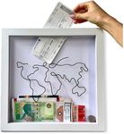 Yeria Adventure Archive Box, Travel Shadow Box, Ticket Shadow Box with Slot, 12 x 12Inch Memory Boxes for Keepsakes Display, Ticket Holder with World Map and Plane Design