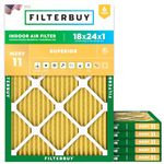 Filterbuy 18x24x1 Air Filter MERV 11 Allergen Defense (6-Pack), Pleated HVAC AC Furnace Air Filters Replacement (Actual Size: 17.38 x 23.38 x 0.75 Inches)