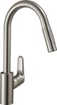 hansgrohe Focus M41 - kitchen tap with pull-out spray, 2 sprays, kitchen sink tap with spout height 240 mm, kitchen mixer tap with swivel spout, stainless steel finish, 31815800