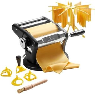 ROSSETTO Machine à pâtes manuelle avec séchoir– Machine à pâtes en acier inoxydable avec 9 épaisseurs de pâte et 2 largeurs de coupe – Pour lasagnes, spaghettis, fettuccine – Raviolis