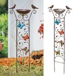 Garden Mile Deluxe Bird Bath or Bird Feeder with Garden Trellis for Climbing Plants Outdoor, with Decorative Butterflies Free Standing stake Detachable Bird Feeder Bowl for Garden Decoration