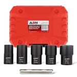 Abn 1/2in Drive Lug Nut Rounded Bolt Remover Socket Set 6pc Stripped Bolt Extractor Kit 17 to 26mm with Center Punch Bar