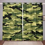 Army Camouflage Curtains Teens Camo Curtains for Kids Boys Girls Colorful Pattern Curtains Vintage Green Curtains W46*L54