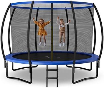 GYMAX Trampoline, 10FT Round Recreational Trampoline with Enclosure, Ladder & Galvanized Steel Frame, Heavy Duty Anti-Rust Outdoor Trampoline for Family, Kids (Blue)