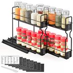 SpaceAid Pull Out Spice Rack Organizer for Cabinet, Heavy Duty Slide Out Seasoning Kitchen Organizer, Cabinet Organizer, with Labels, 5.2" W x10.75 D x10 H, 2 Drawers 2-Tier