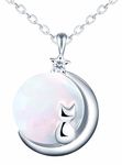 feilok 925 Sterling Silver Necklaces for Women Cat moon Animals love Necklace Jewelry for Women Silver Necklace with Zirconia