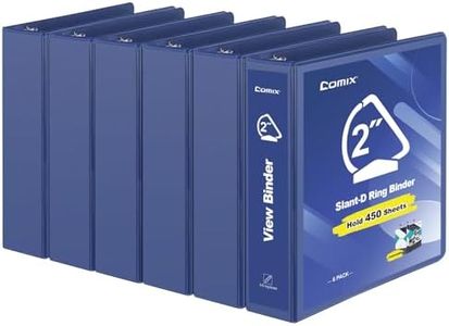 COMIX Sturdy 3 Ring Binder 2 inch with Clear View Cover, 2" Slant-D Ring View Binder Holds 500 Sheets of US Letter Size Paper, 6 Pack (Blue)