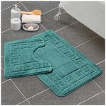 GC GAVENO CAVAILIA Greek Bath Mat Sets | Quick Drying Water Absorbent Toilet Mat | Non Slip Shower Rugs | 1x Bath Mat (50x80Cm) & 1x Pedestal Mat (50x40Cm) | Teal