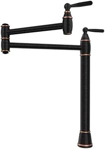 Brass Deck Mount Pot Filler, ARCORA Pot Filler Faucet Oil Rubbed Bronze Kitchen Folding Countertop Faucet 2 Handle with Stretchable Double Joint Swing Arms
