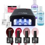 Nail Gel Polish Kit 4 MYGEL Colours Top Base Coat UV Lamp Starter Kit Mylee prep + wipe remover (Kit with Black Lamp)