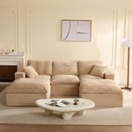 EJC 106.3” Sectional Couches for Living Room, Set of Cloud Couch, Modular Sectional Sofa, Convertible Sofas Bed, Deep Seat Sofa, U Shaped Cozy Sofa Furniture Set, Corduroy, Camel