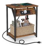 VASAGLE Side Table with Charging Station, End Table with USB Ports and Outlets, Rustic Brown and Black ULET371B01