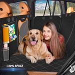 Pet Backseat Extender for Dogs, 600D Fabric Hard Bottom Dog Hammock for Car Back Seat Holds 500lbs, Waterproof, Car Back Seat Cover for Dogs w/Mesh Window, 6 Storage Pocket, Perfect for Car SUV Truck