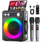 Karaoke Machine, Portable Bluetooth Speaker with 2 Wireless Microphones, PA System for Adults Kids with LED Lights, Supports REC/FM/AUX/USB/TF for Home Party