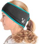 SLS3 Running Headband Ear Warmer for Women - Fleece Ear Warmer Headband with Ponytail Hole for Cold Weather, Women's Sport Headbands for Winter, Moisture Wicking Runners Earmuffs, Black/Martinica Blue