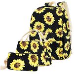 School Bags Backpack Set Teen Girls Bookbag with Lunch Box Bag and Pencil Case for 14inch Laptop (Sunflower)