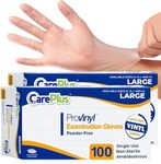 CARE PLUS Medical Vinyl Exam Gloves Large, Latex Free, Powder Free, Rubber, Non Sterile Exam, Healthcare, Doctor, Home and Food Safe, 200 Count
