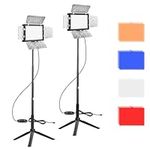 Upgraded 2 Packs LED Video Light, EMART Dimmable Studio Lights With Barndoor and 4 Color Filters, 5500K 66 LED Photography Lighting for Table Top Photo Video Streaming Shooting