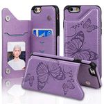 SUMOON iPhone 6 Plus Case Wallet for Women Girl iPhone 6s Plus Magnetic Flip Leather Case Cover with Card Holder Butterfly Embossed Phone Pouch Purse Shockproof Fold Case Purple