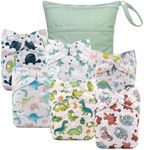 Babygoal Cloth Diaper Covers 6 Pack with Wet Bag for Fitted Diapers and Prefolds with Double Gussets, Adjustable and Reusable for Baby Boys and Girls 6DCF11-B