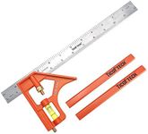 TICOFTECH 12-Inch Combination Square, Inch/Metric Metal Combo Square with Stainless Steel Blade, Accurate Woodworking Measure Square with Carpenter Pencils……