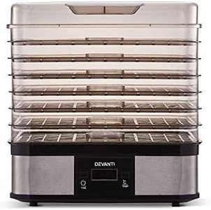 Devanti Food Dehydrator, 7 Trays 245W Electric Excalibur Dehydrators Dryer Machine Oven Jerky Yogurt Fruit Maker Home Small Kitchen Appliances, with Timer Stainless Steel Casing Silver