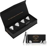 Barluxia Stainless Steel Ice Cube Gift Set of 4 Extra Large 1.5” Diamond Reusable Metal Ice Cubes & Ice Tongs - Whiskey Rocks/Chilling Stones for Wine, Whiskey, Cocktails or Any Drinks