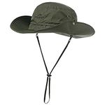 Comhats UPF 50 Sun Hat Men Wide Brim Womens Safari Bush Hat Waterproof Outdoor Aussie Outback Fishing Hiking Walking Trekking Gardening Hat Windproof Army Green M/L