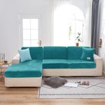 Wear-Resistant Universal Sofa Cover, Stretch Velvet Separate Couch Cushion Slipcovers, L Shape Sofa Chaise Covers for Both Left/Right Sectional Couch Protector(Turquoise Blue,Large Single Seat)