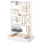 PiQi-Grecge Jewelry Organizer, 4-Tier Earring Holder Organizer with Metal Tray, Jewelry Holder Stand for Necklaces Stud Earrings Bracelets and Rings, Earring Organizer (White)