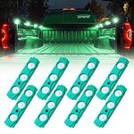 Xprite Led Rock Light for Bed Truck, 24 LEDs Cargo Truck Pickup Bed, Under Car, Foot Wells, Rail Lights, Side Marker LED Rock Lighting Kit w/Switch Green - 8 PCs