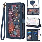 Phone Case for LG Velvet 5G/LGVelvet Verizon G5 UW T-Mobile 2020 Wallet Cover with Screen Protector and Crossbody Wrist Strap Leather Flip Pattern Zipper Credit Card Holder Stand Cell Women Men Blue