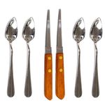 (Standard version) - Four (4) Grapefruit Spoons and 2 Grapefruit Knives, Stainless Steel, Serrated Edges (Standard version)