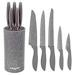 Blackmoor 66919 5-Piece Knife Set / Comes with Freestanding Storage Block / Stainless Steel Knives / Non-Stick Grey Marble Coating / Easy Clean / Modern & Stylish Kitchen Accessory