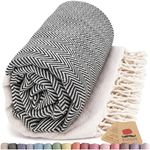 Bazaar Anatolia Herringbone Turkish Towel 100% Cotton Peshtemal Bath Towel 100x180cm Thin Lightweight Travel Camping Bath Sauna Beach Gym Pool Blanket Fouta Quick Dry Towels (Black)