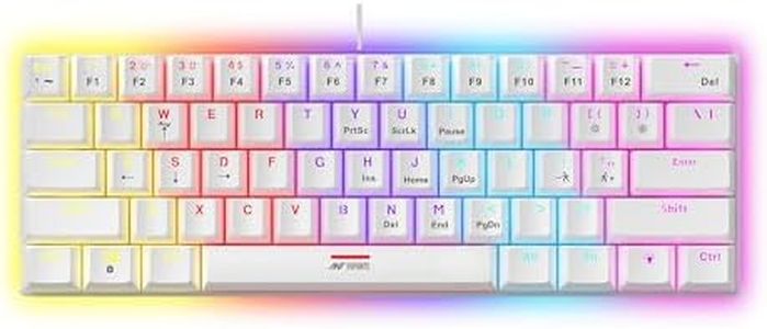Ant Esports MK1200 Mini 60% Wired Mechanical Gaming Keyboard – Red Switch, Rainbow Backlit, 61 Keys, Anti-Ghosting, USB, Compact TKL – Compatible with Windows, macOS, PS5, Xbox, Laptop & PC (White)