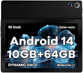 Tablette 10 Pouces Android 14 Tablette Octa-Core Tablette, Widevine L1 10 Go + 64 Go + 1 to TF, WiFi 6 BT 5.3 Batterie 5000 mAh, Transmission OTG, Déverrouillage du Visage, Prise Casque Type C (Noir)