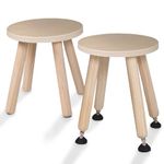 Cateam Wooden Step Stool for Kids and Toddlers - Set of 2 - Naural - Extendable Legs Kids Chair - Sensory Table Stool - Children's Round Sitting Stool with Leveling Feet and Anti-Slip Pads