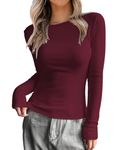 Zeagoo Basic Long Sleeve Tops for Women 2024 Fashion Fall Tunic Tops Fitted Shirts Thermal Underscrubs Layer Basic Tee Wine Red