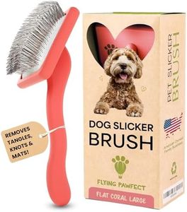 Pet Slicker Brush With Soft Massage Grooming Stainless Steel Pins - Slide This Universal Miracle Coat Slicker Brush for Dematting, Shedding Fur, and Undercoat - Professional Tool - Long Slicker Brush - Flying Pawfect