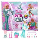 Barbie Cutie Reveal Advent Calendar & Doll, Blue & Pink Hair, 25 Surprises Include Clothes, Accessories & Color-Change Pets, Holiday Toy for Kids