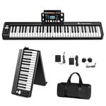 FingerBallet 61 Key Folding Piano Keyboard,Semi-Weighted Key Digital Piano,Portable Piano for Beginner, Travel Electric Piano with MIDI Bluetooth, Carrying Bag, Pedal, Headphone