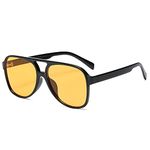 YAMEIZE Retro Polarized Rectangle Sunglasses for Women Men Double Bridge UV400 Protection Glasses Outdoor (Black/Yellow)