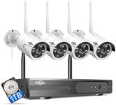 [Expandable 10CH,2K] Hiseeu Wireless Security Camera System with 1TB Hard Drive with One-Way Audio,10 Channel NVR 4Pcs 1296P 3.0MP Night Vision WiFi Security Surveillance Cameras DC Power Home Outdoor