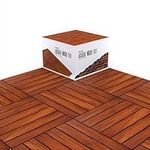 flybold Acacia Wood Patio Flooring Interlocking Deck Tiles (Pack of 10, 12" x 12") Waterproof UV Protected All Weather Tile for Composite Decking Dance Floor for Outdoor Party Balcony