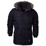 Crosshatch Mens Heavy Weight Fur Hood 'Parked' Parka Padded Waterproof Winter Coat Jacket - XX Large - Solid Black