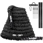 Yes4All Battle Exercise Training Rope with Protective Cover – Steel Anchor & Strap Included - 1.5/2 Inch Diameter Poly Dacron 30, 40, 50 Ft Length (2in - 30ft)