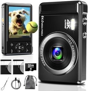 Digital Camera, 4K 64MP Compact Camera with 16X Digital Zoom & Auto-focus, Rechargeable Vlogging Camera with 2 Batteries & 32GB SD Card, Portable Vintage Camera for Teens Students Kids Boys Girls